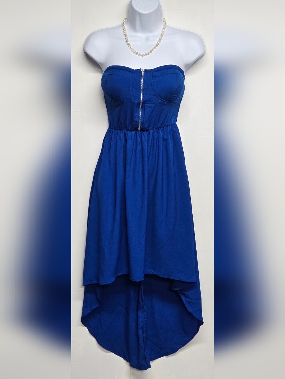 Paper Tee M High Low Strapless Dress Zipper Front Smock Back Padded Bra
